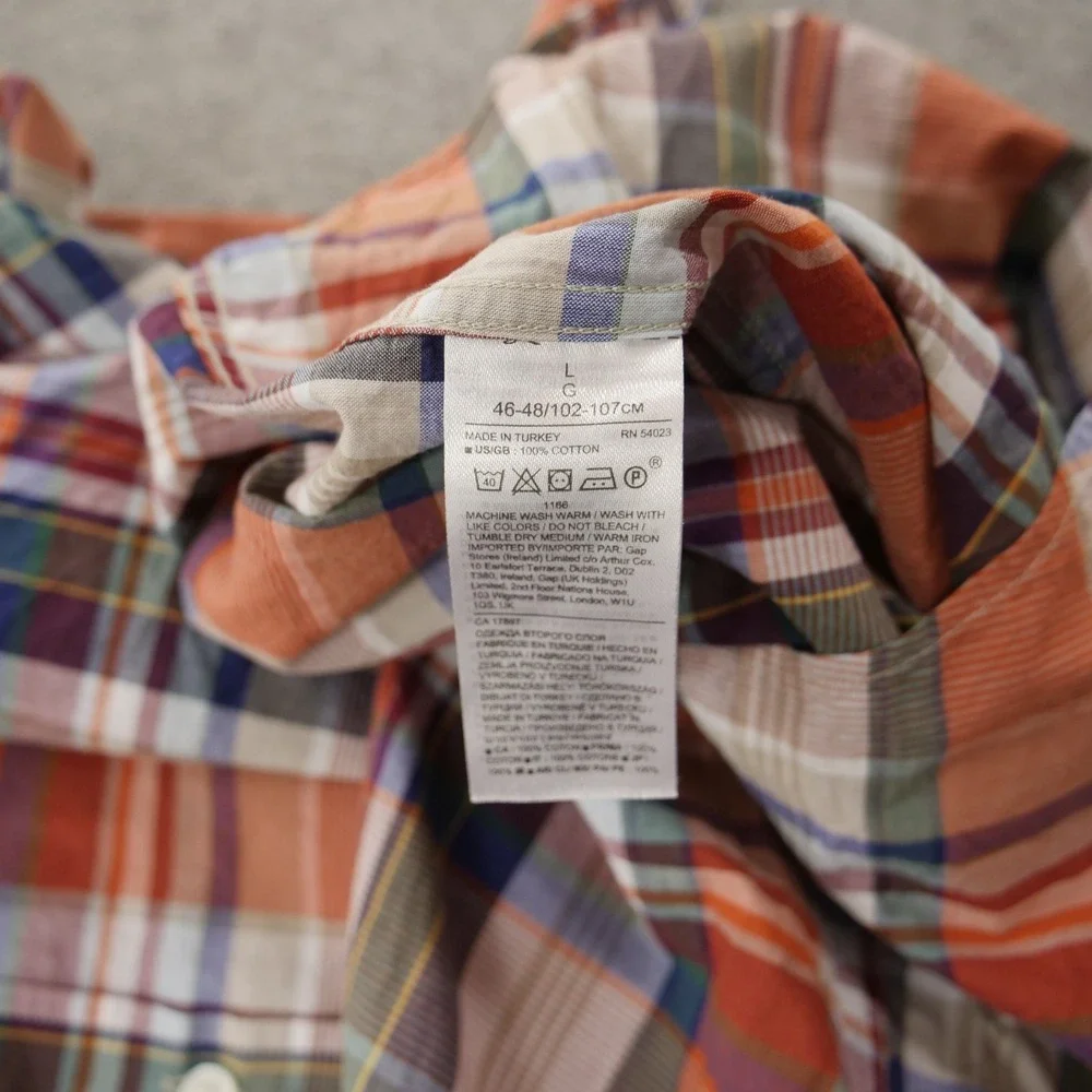 Banana Republic Shirt Mens Large Orange Blue Plaid Slim Fit Long Sleeve